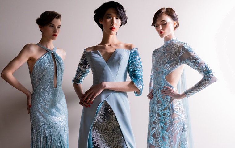 حوار الأقمشة والألوان والقصات المبتكرة في أرقى فساتين السهرة من جورج شاكرا